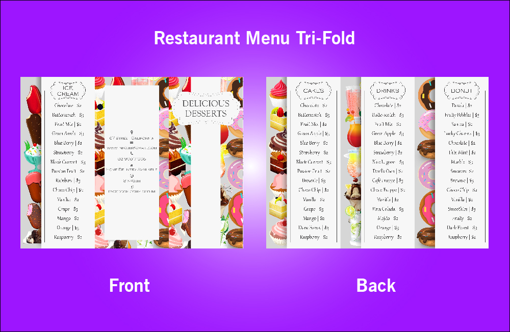 Restaurant Delicious Dessert Tri-Fold Menu - V46 (11.x8.5)